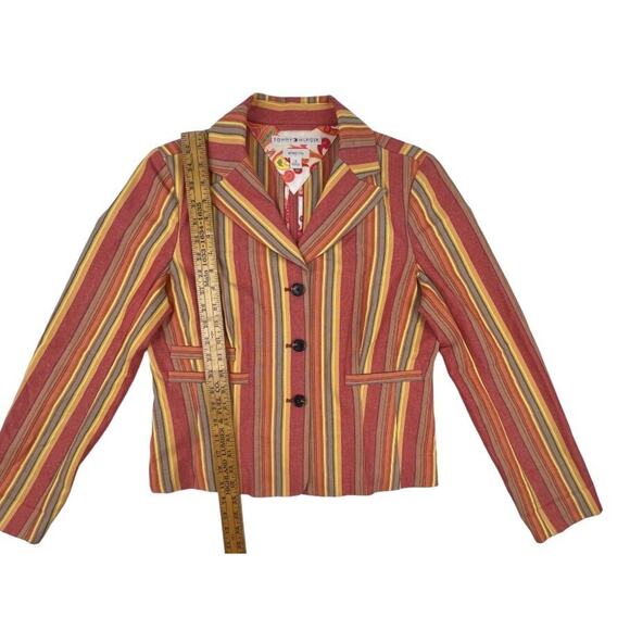 Tommy Hilfiger Blazer Y2K Womens 8 Orange Multicolored Striped Cotton Hip Jacket - Picture 7 of 8